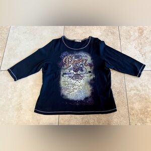 y2k Vintage Blue Canyon Clothing Top Women’s 1X 3/4 Sleeve shirt “Rosey” Graphic